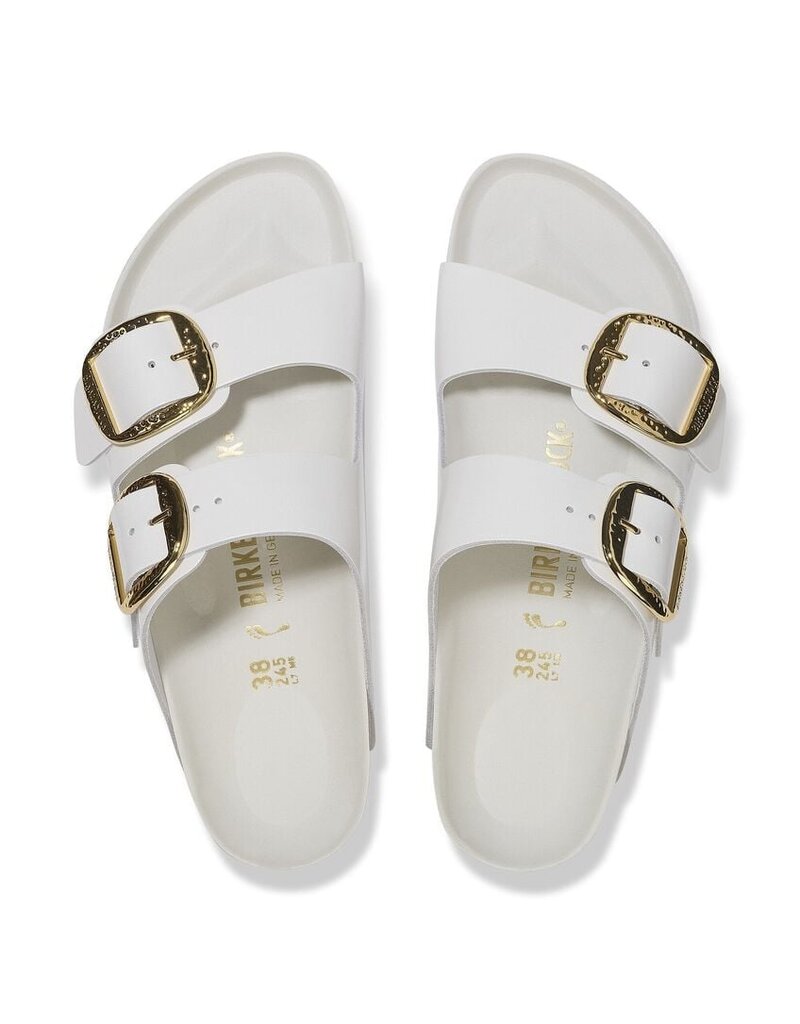 BIRKENSTOCK ARIZONA HAMMERED BIG BUCKLE HIGH SHINE LEATHER-ANTIQUE WHITE