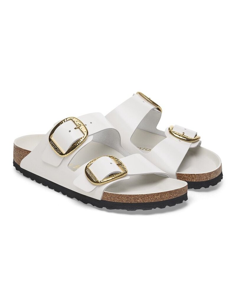 BIRKENSTOCK ARIZONA HAMMERED BIG BUCKLE HIGH SHINE LEATHER-ANTIQUE WHITE