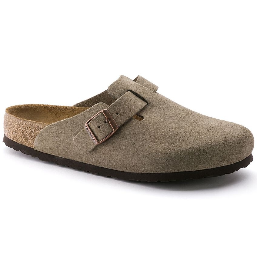 BIRKENSTOCK BOSTON SOFT FOOTBED SUEDE LEATHER-TAUPE