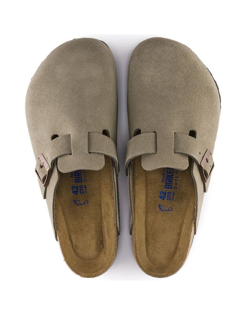 BIRKENSTOCK BOSTON SOFT FOOTBED SUEDE LEATHER-TAUPE