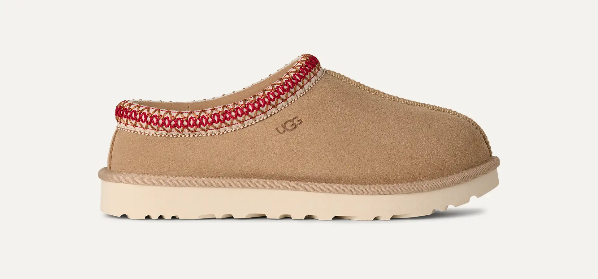 UGG WOMEN'S TASMAN II SLIPPER-SAND/DARK CHERRY