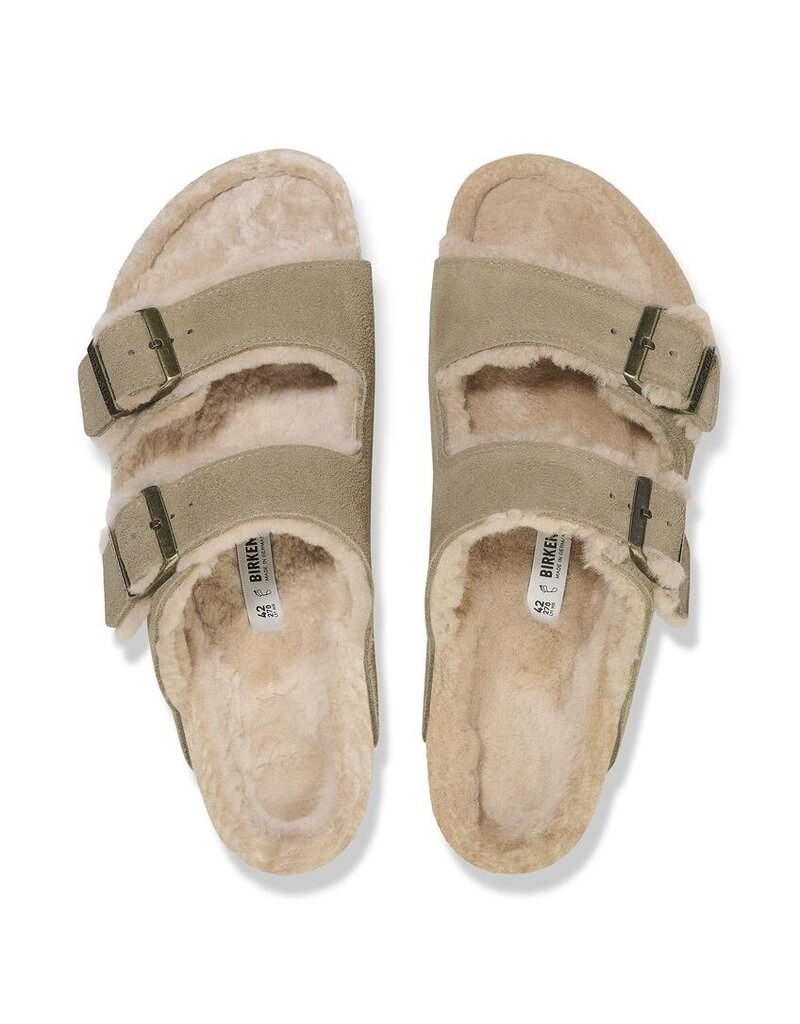 BIRKENSTOCK ARIZONA SUEDE/SHEARLING-SHEARLING TAUPE/SANDCASTLE