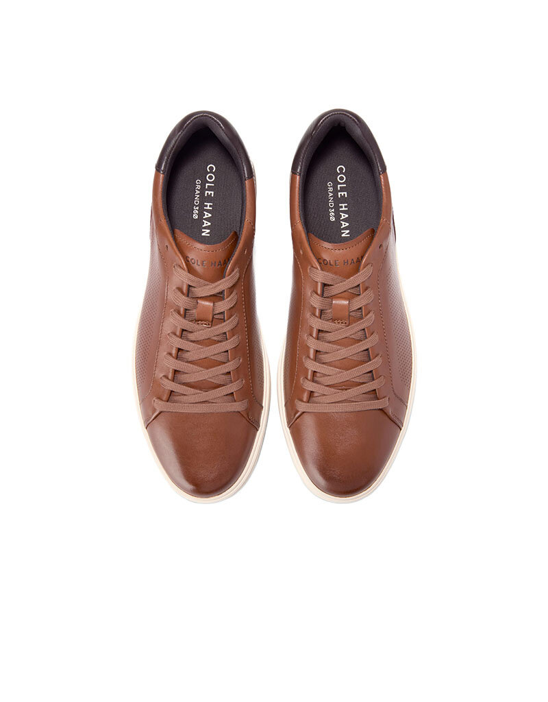 COLE HAAN MEN'S GRANDPRO ANGLEACE SNEAKER-BRITISH TAN/DARK CHOCOLATE/IVORY