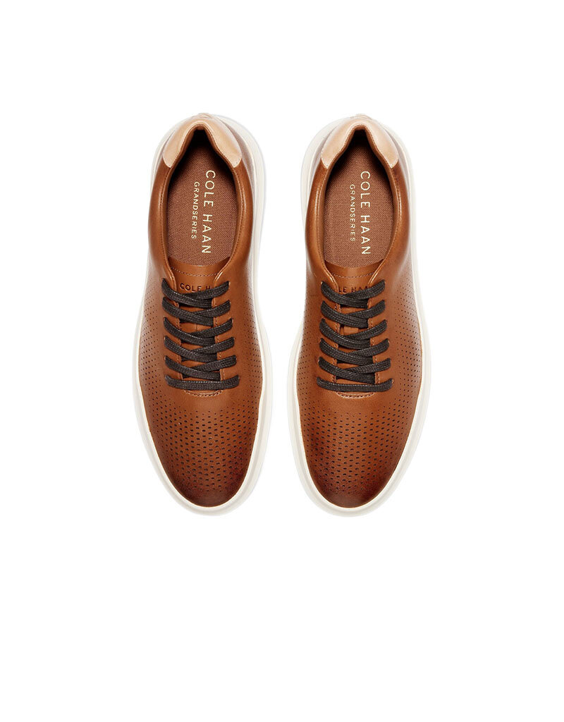 COLE HAAN MEN'S GRANDPRO RALLY LASER CUT SNEAKER BRITISH TAN/IVORY