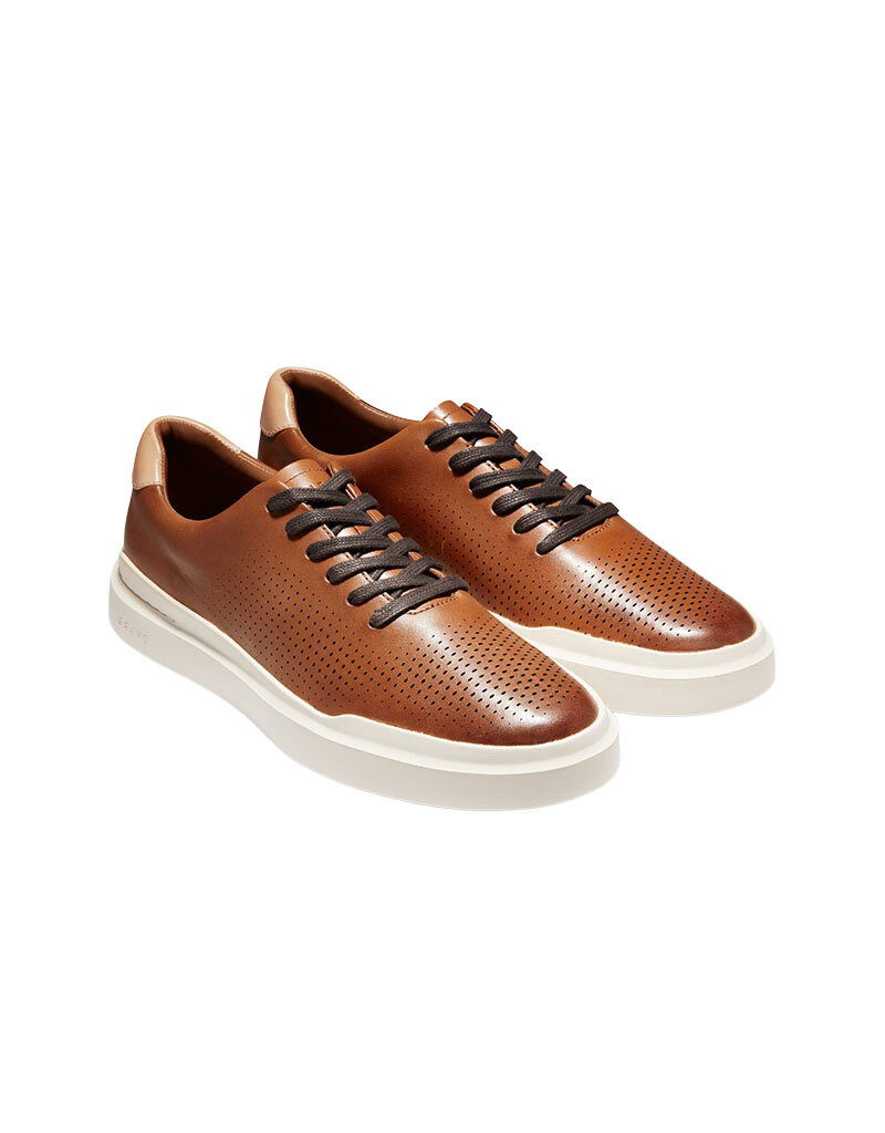 COLE HAAN MEN'S GRANDPRO RALLY LASER CUT SNEAKER BRITISH TAN/IVORY