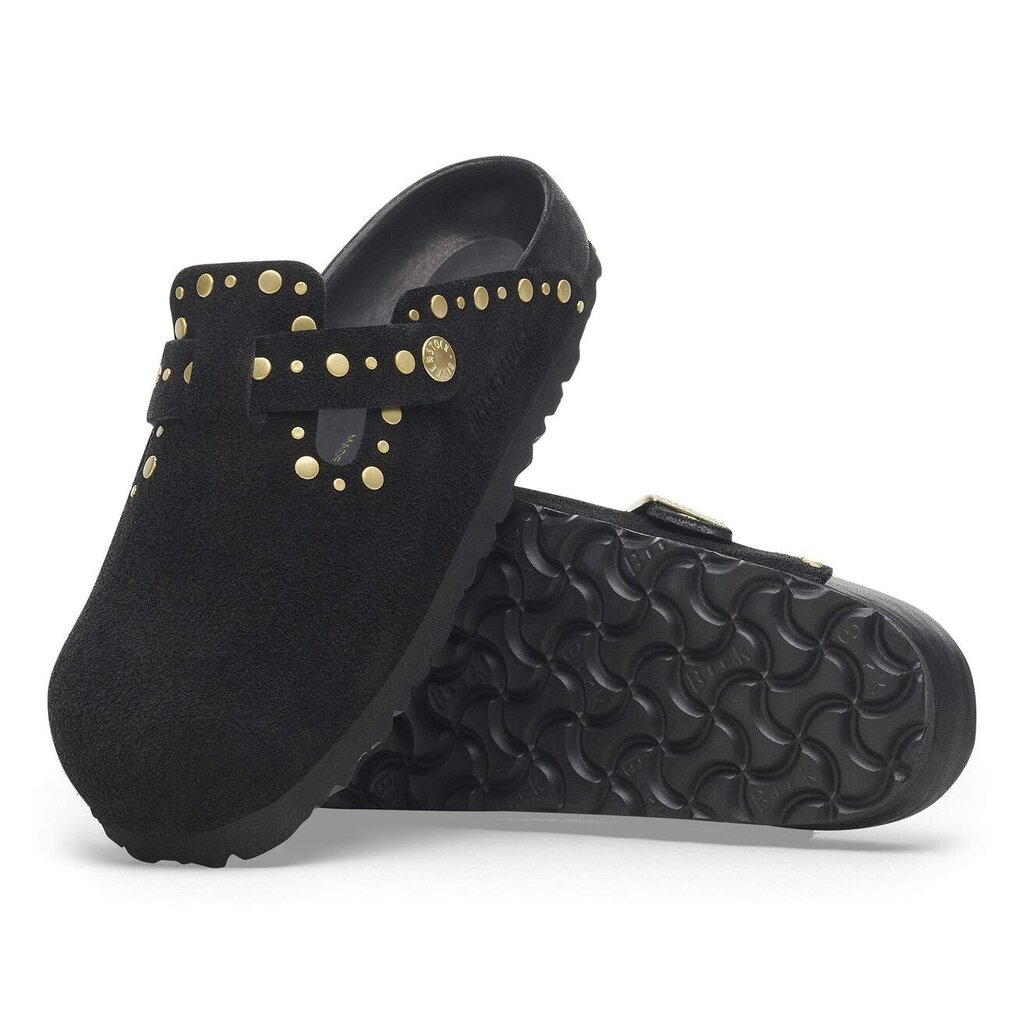 BIRKENSTOCK BOSTON RIVET SUEDE-BLACK | BEND SHOE CO