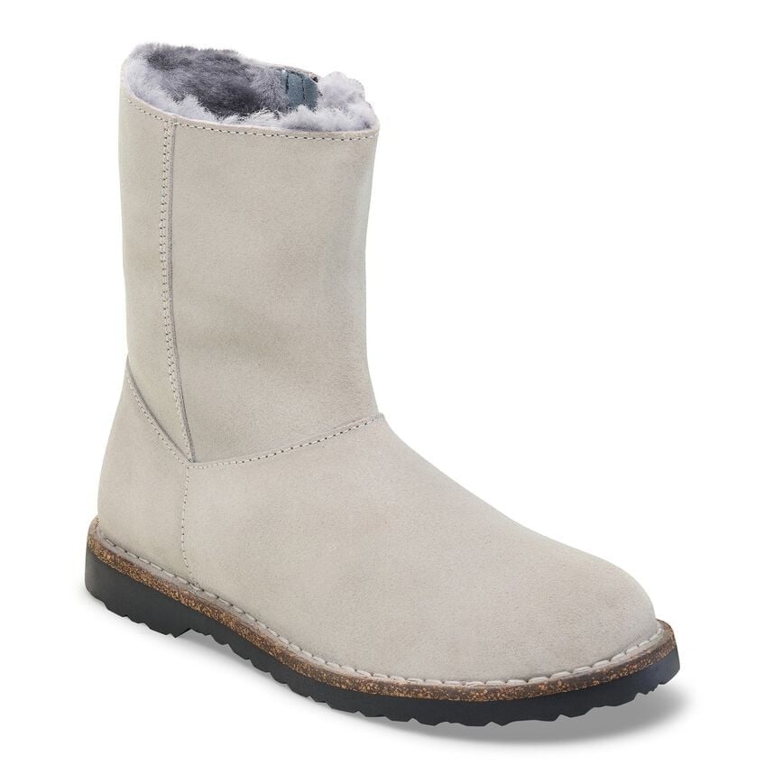BIRKENSTOCK UPPSALA ZIP SHEARLING SUEDE-STONE COIN/NATURAL