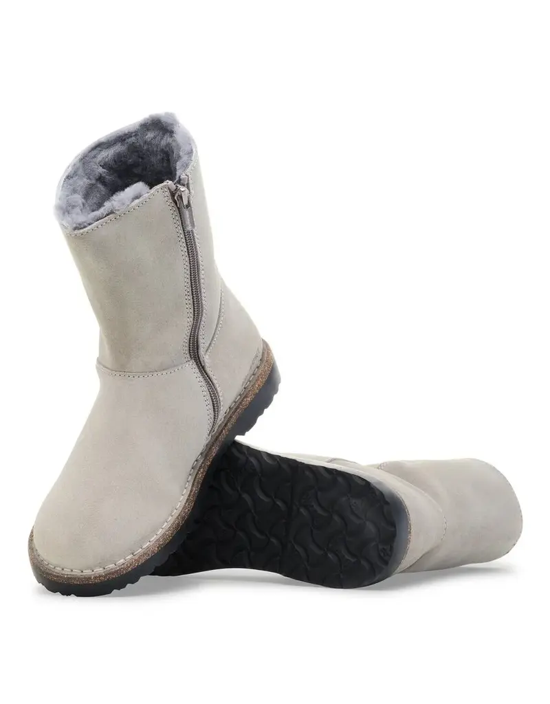 BIRKENSTOCK UPPSALA ZIP SHEARLING SUEDE-STONE COIN/NATURAL