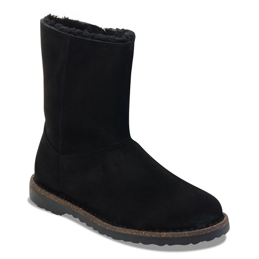 BIRKENSTOCK UPPSALA ZIP SHEARLING SUEDE-BLACK/BLACK