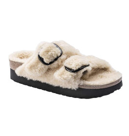 BIRKENSTOCK ARIZONA PLATFORM BIG BUCKLE SHEARLING-TEDDY EGGSHELL