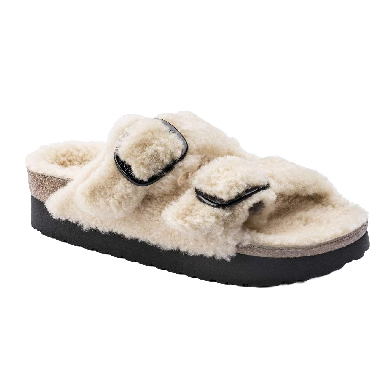 BIRKENSTOCK ARIZONA PLATFORM BIG BUCKLE SHEARLING-TEDDY EGGSHELL