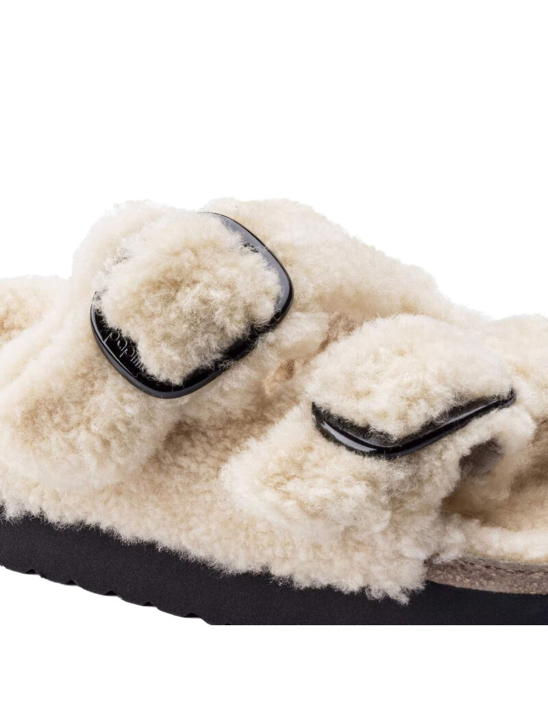 BIRKENSTOCK ARIZONA PLATFORM BIG BUCKLE SHEARLING-TEDDY EGGSHELL