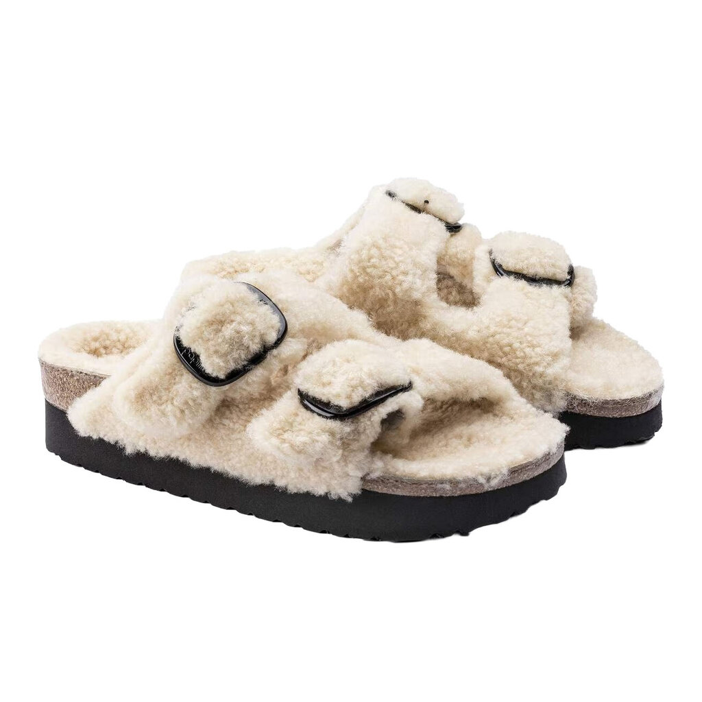 BIRKENSTOCK ARIZONA PLATFORM BIG BUCKLE SHEARLING-TEDDY EGGSHELL