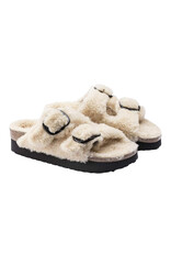 BIRKENSTOCK ARIZONA PLATFORM BIG BUCKLE SHEARLING-TEDDY EGGSHELL
