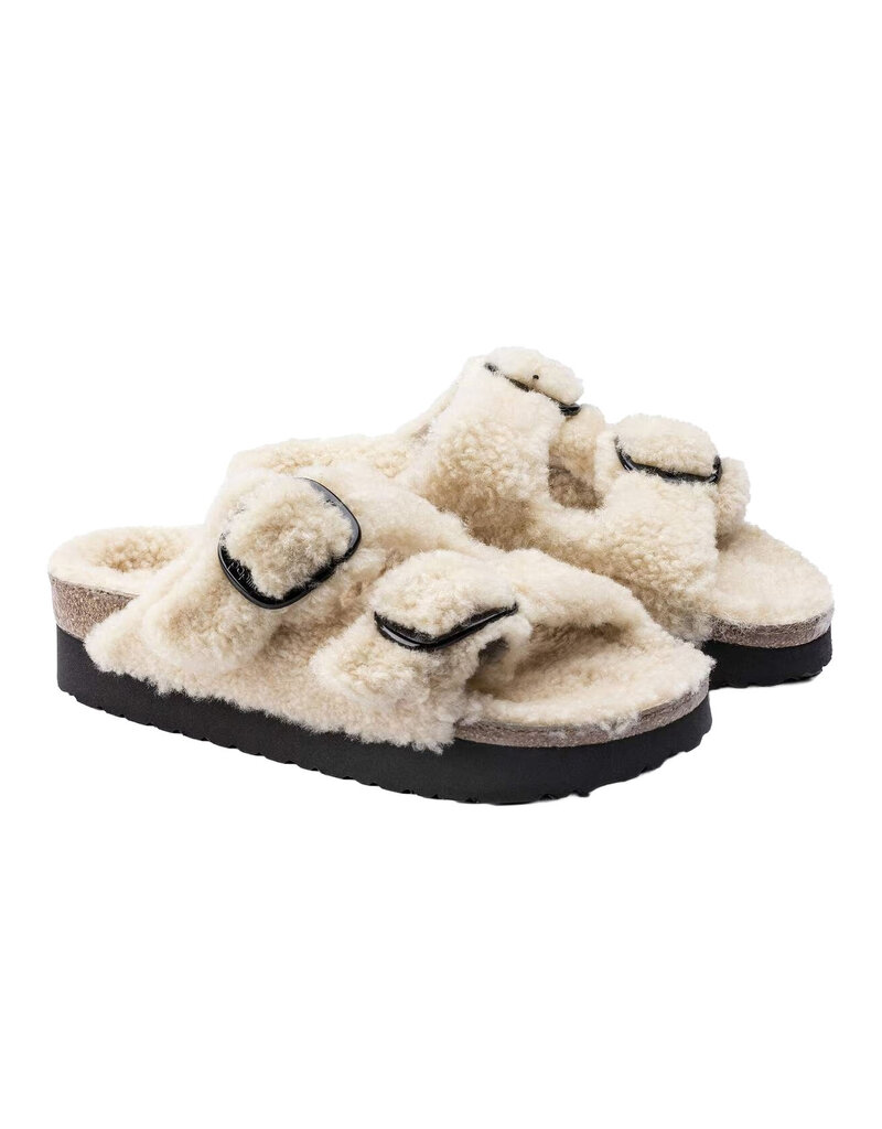 BIRKENSTOCK ARIZONA PLATFORM BIG BUCKLE SHEARLING-TEDDY EGGSHELL