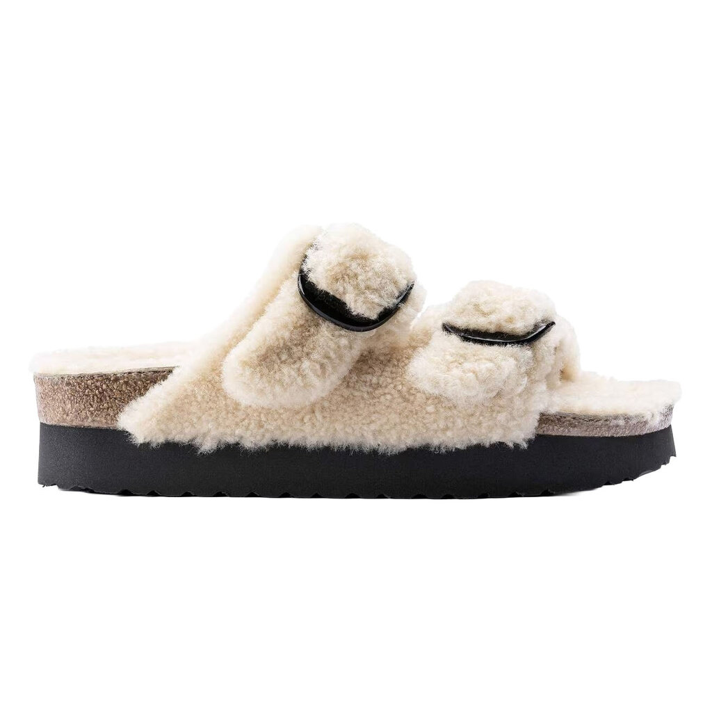 BIRKENSTOCK ARIZONA PLATFORM BIG BUCKLE SHEARLING-TEDDY EGGSHELL