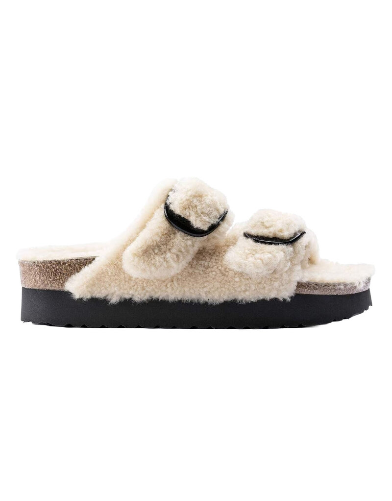 BIRKENSTOCK ARIZONA PLATFORM BIG BUCKLE SHEARLING-TEDDY EGGSHELL