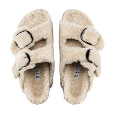 BIRKENSTOCK ARIZONA PLATFORM BIG BUCKLE SHEARLING-TEDDY EGGSHELL