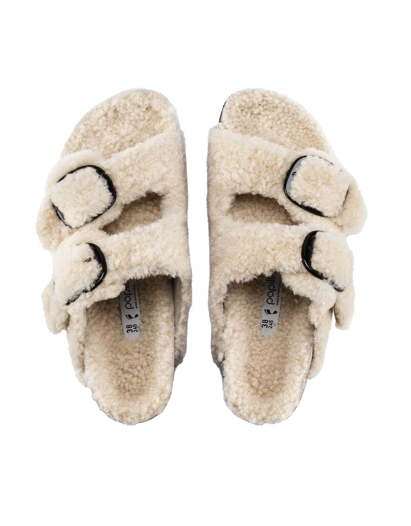 BIRKENSTOCK ARIZONA PLATFORM BIG BUCKLE SHEARLING-TEDDY EGGSHELL