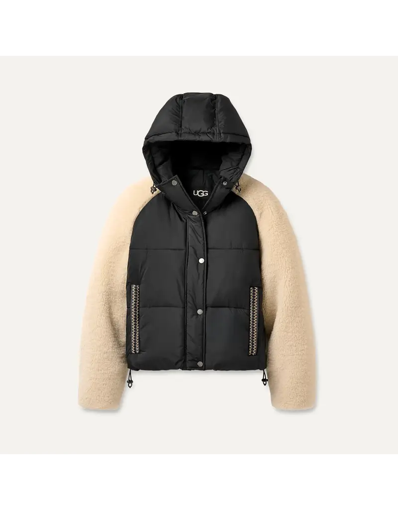 UGG MYKAH UGGBRAID PUFFER JACKET BLACK/CREAM