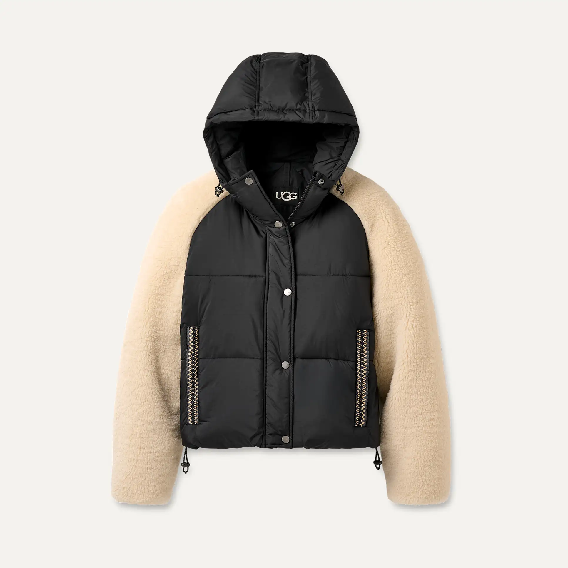 UGG MYKAH UGGBRAID PUFFER JACKET BLACK/CREAM