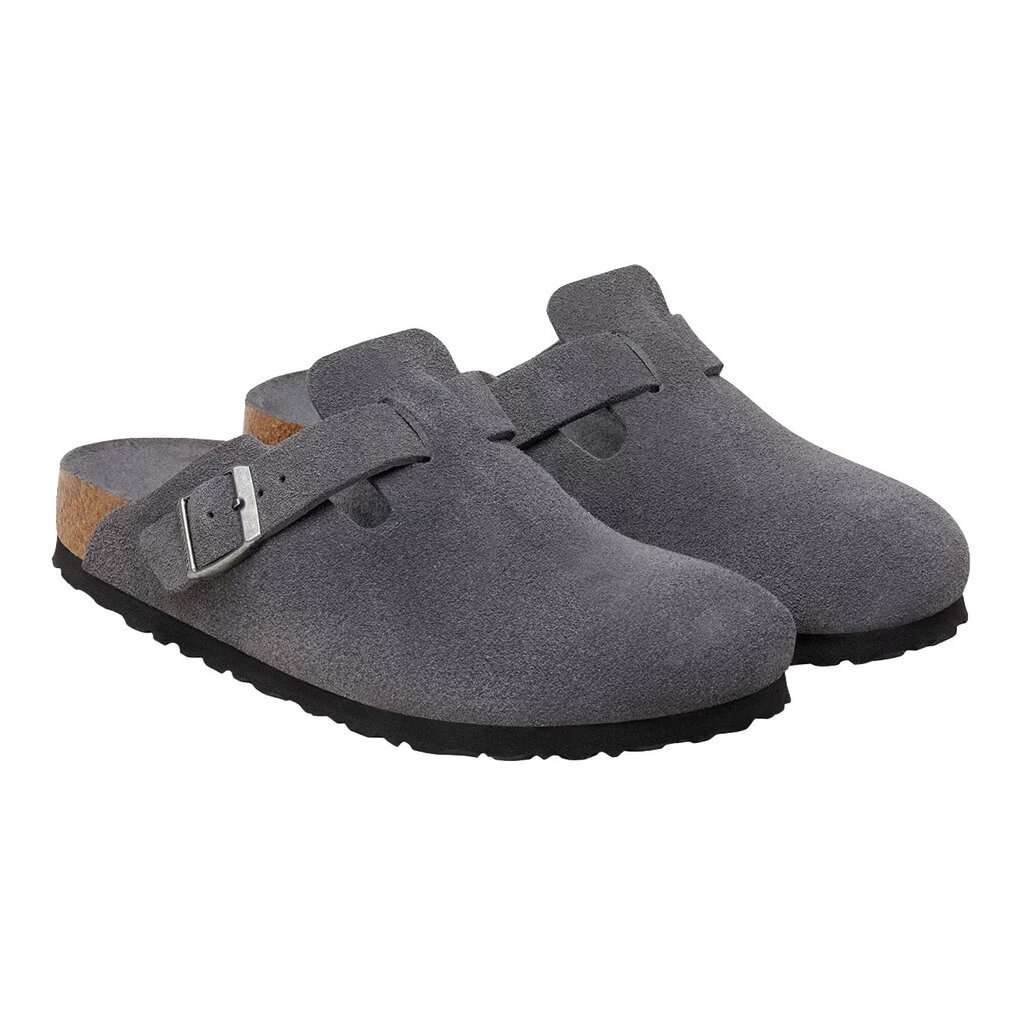 BIRKENSTOCK BOSTON SOFT FOOTBED SUEDE-CHARCOAL | BEND SHOE CO