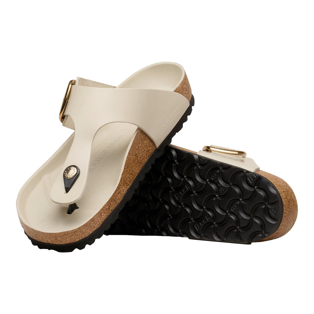 BIRKENSTOCK GIZEH BIG BUCKLE HIGH SHINE LEATHER-OYSTER | BEND SHOE CO