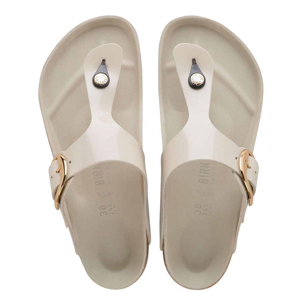 BIRKENSTOCK GIZEH BIG BUCKLE HIGH SHINE LEATHER-OYSTER | BEND SHOE CO