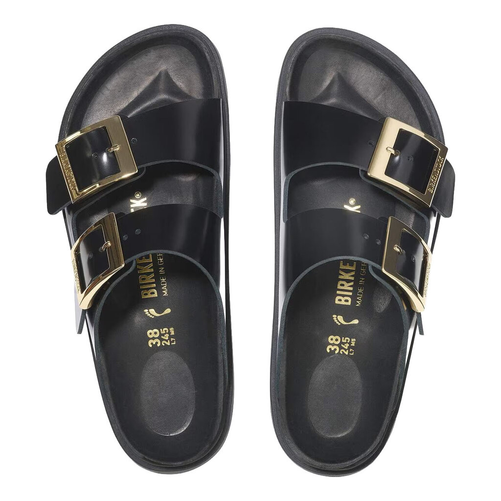 BIRKENSTOCK ARIZONA DROPLET BUCKLE HIGH SHINE LEATHER-BLACK
