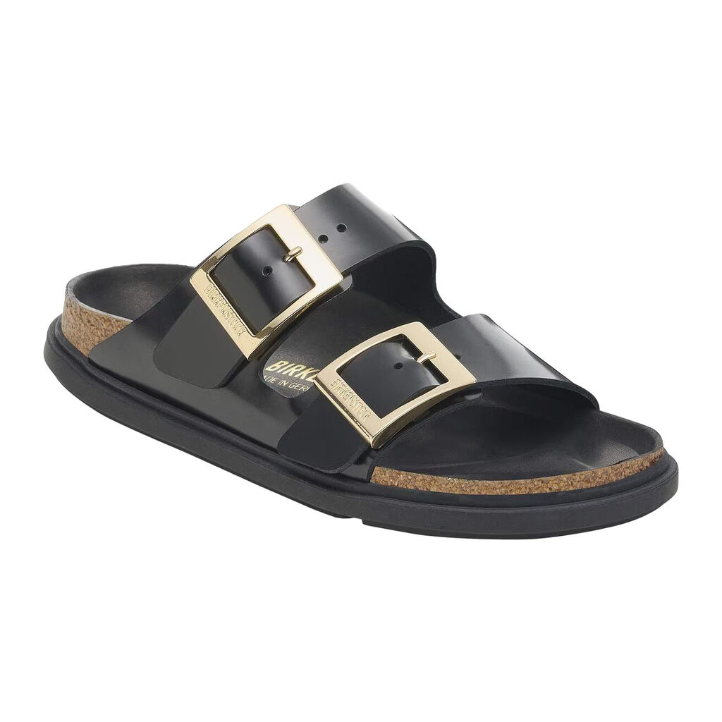 BIRKENSTOCK ARIZONA DROPLET BUCKLE HIGH SHINE LEATHER-BLACK