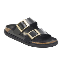 BIRKENSTOCK ARIZONA DROPLET BUCKLE HIGH SHINE LEATHER-BLACK