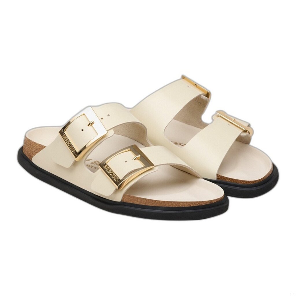 BIRKENSTOCK ARIZONA DROPLET BUCKLE HIGH SHINE LEATHER-ECRU