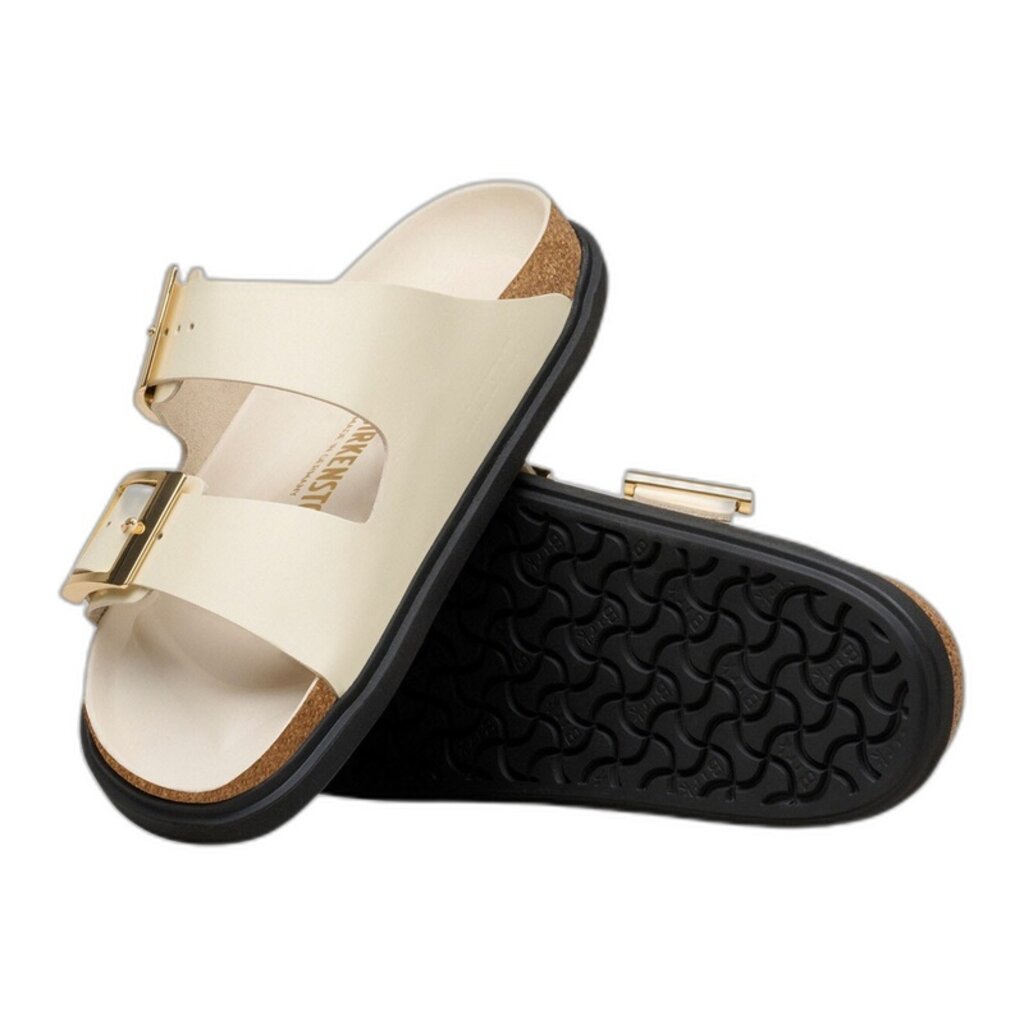 BIRKENSTOCK ARIZONA DROPLET BUCKLE HIGH SHINE LEATHER-ECRU