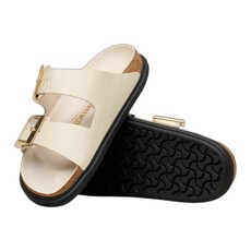 BIRKENSTOCK ARIZONA DROPLET BUCKLE HIGH SHINE LEATHER-ECRU