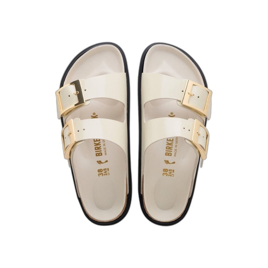 BIRKENSTOCK ARIZONA DROPLET BUCKLE HIGH SHINE LEATHER-ECRU