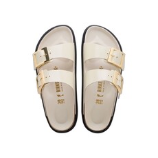BIRKENSTOCK ARIZONA DROPLET BUCKLE HIGH SHINE LEATHER-ECRU