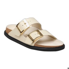 BIRKENSTOCK ARIZONA DROPLET BUCKLE HIGH SHINE LEATHER-ECRU