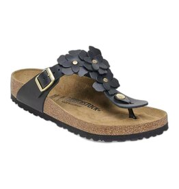 BIRKENSTOCK GIZEH LEATHER-FLOWERS BLACK