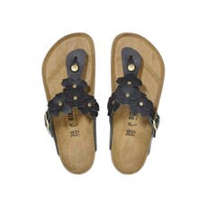 BIRKENSTOCK GIZEH LEATHER-FLOWERS BLACK | BEND SHOE CO