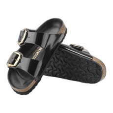 BIRKENSTOCK ARIZONA BIG BUCKLE NATURAL PATENT LEATHER-HIGH SHINE BLACK | BEND SHOE CO