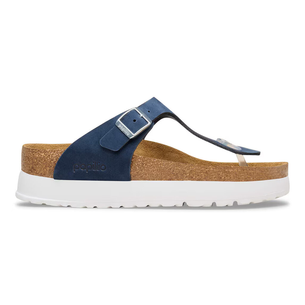 BIRKENSTOCK GIZEH FLEX PLATFORM NUBUCK-NEW NAVY | BEND SHOE CO