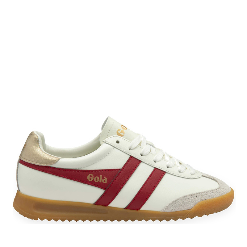 GOLA WOMEN'S TORPEDO LEATHER-OFF WHITE/DEEP RED/GOLD