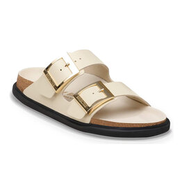 BIRKENSTOCK ARIZONA DROPLET BUCKLE HIGH SHINE LEATHER-ECRU