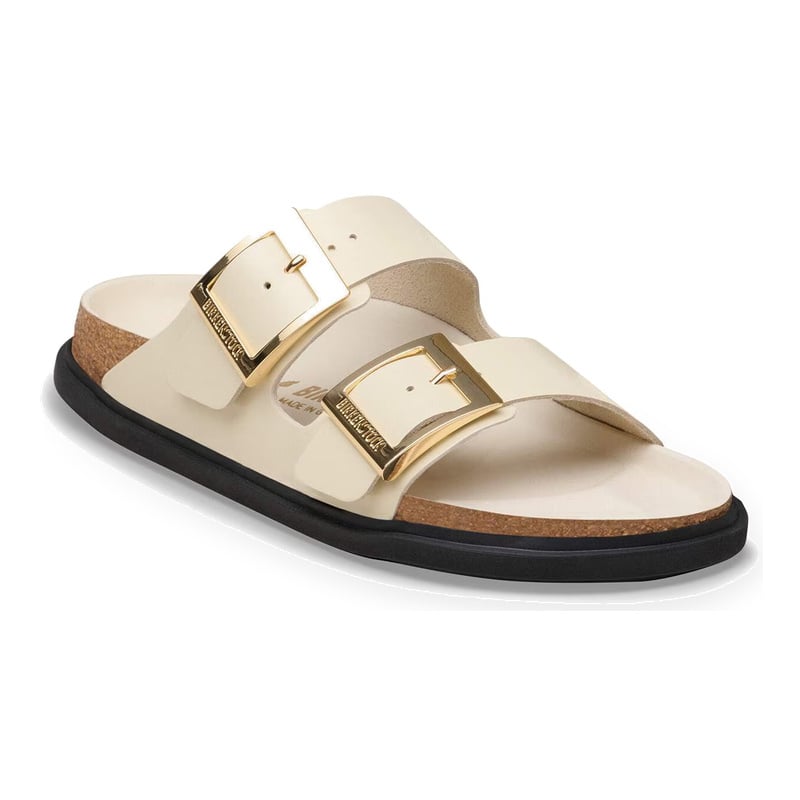 BIRKENSTOCK ARIZONA DROPLET BUCKLE HIGH SHINE LEATHER-ECRU