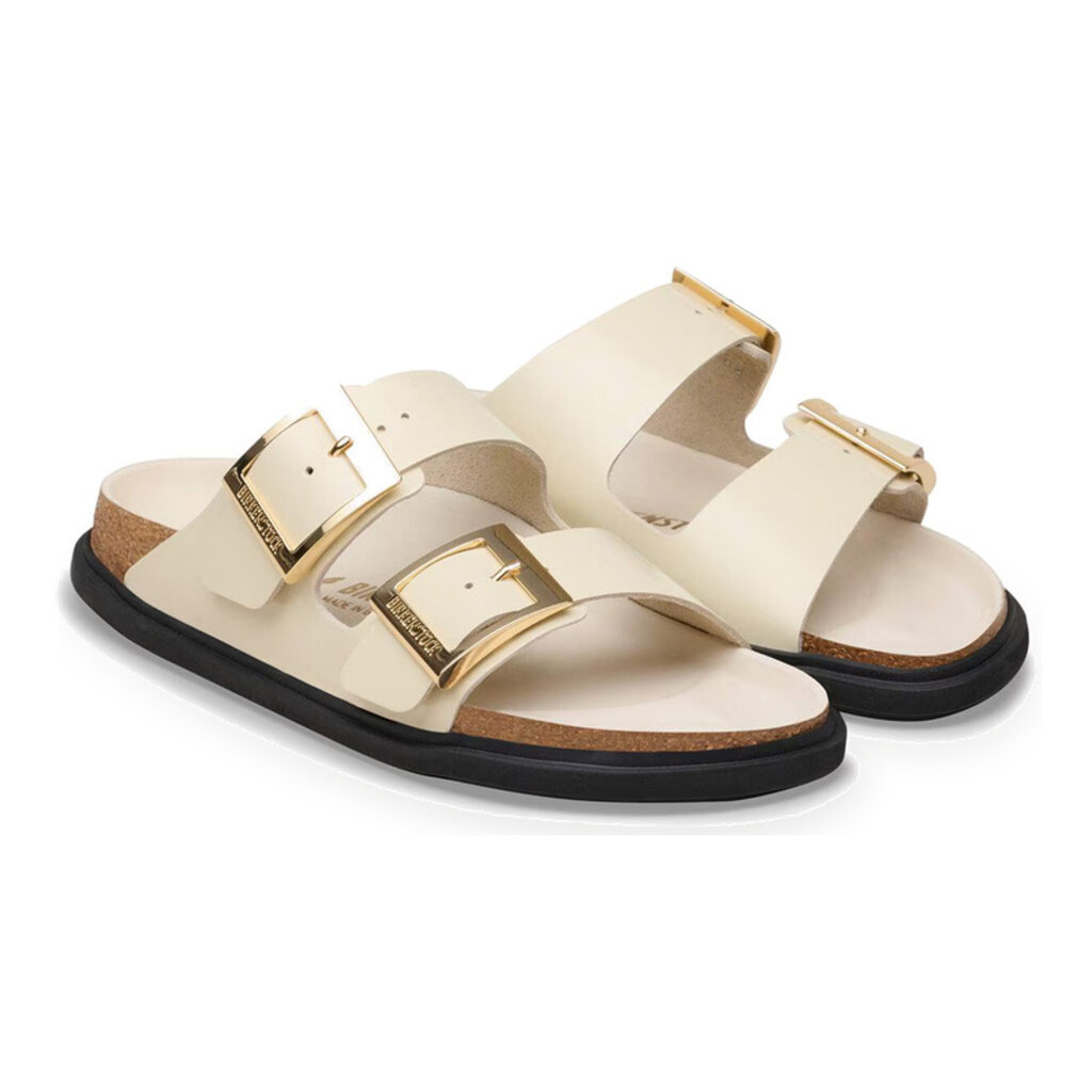 BIRKENSTOCK ARIZONA DROPLET BUCKLE HIGH SHINE LEATHER-ECRU