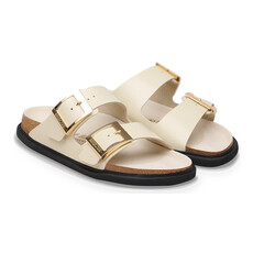 BIRKENSTOCK ARIZONA DROPLET BUCKLE HIGH SHINE LEATHER-ECRU