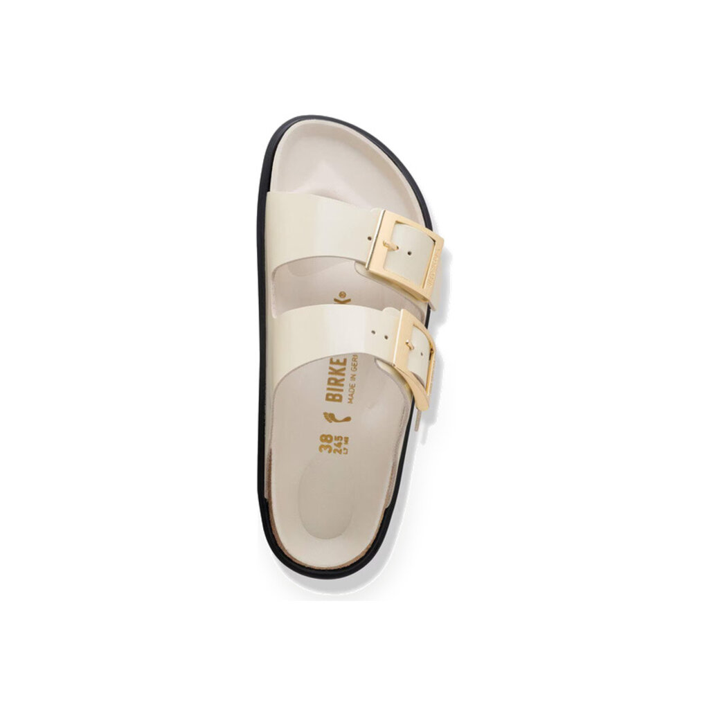 BIRKENSTOCK ARIZONA DROPLET BUCKLE HIGH SHINE LEATHER-ECRU