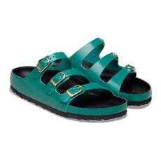 BIRKENSTOCK FLORIDA EXQUISITE D BUCKLE HIGH SHINE LEATHER-DARK TEAL | BEND SHOE CO