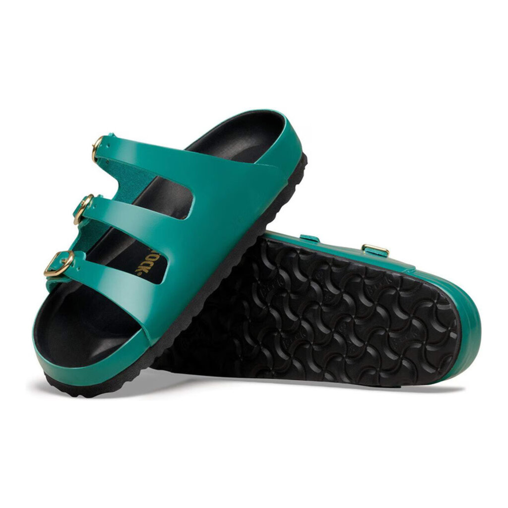 BIRKENSTOCK FLORIDA EXQUISITE D BUCKLE HIGH SHINE LEATHER-DARK TEAL | BEND SHOE CO
