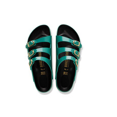 BIRKENSTOCK FLORIDA EXQUISITE D BUCKLE HIGH SHINE LEATHER-DARK TEAL | BEND SHOE CO